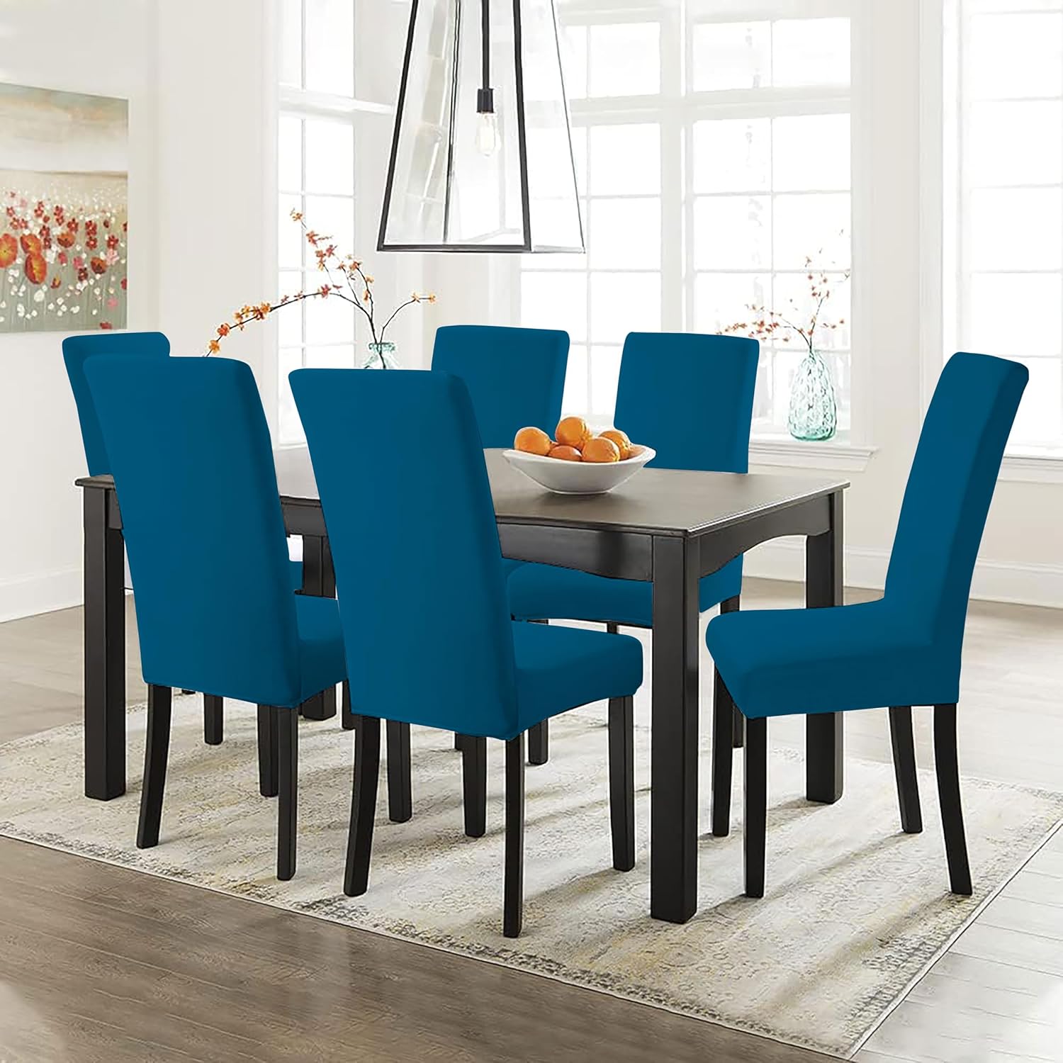 LAZI Airforce Blue Stretchable Dining Chair Cushion Cover for Dining Seat Protector and Slipcover