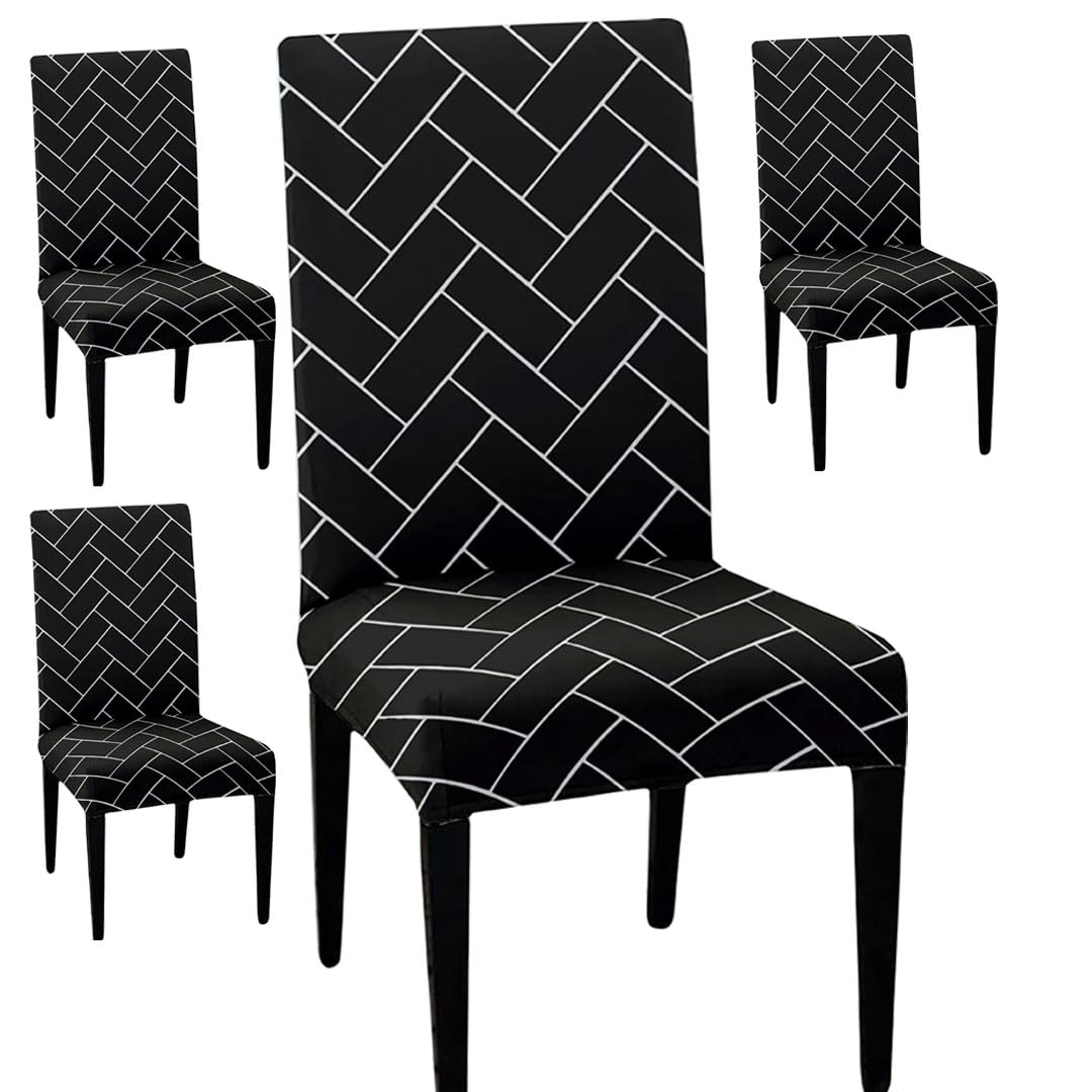 LAZI Black Brick Printed Dining Chair Cover, Seat Protector and Cushion Slipcover