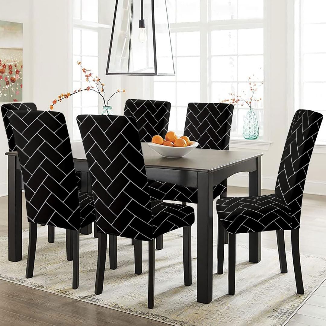 LAZI Black Brick Printed Dining Chair Cover, Seat Protector and Cushion Slipcover