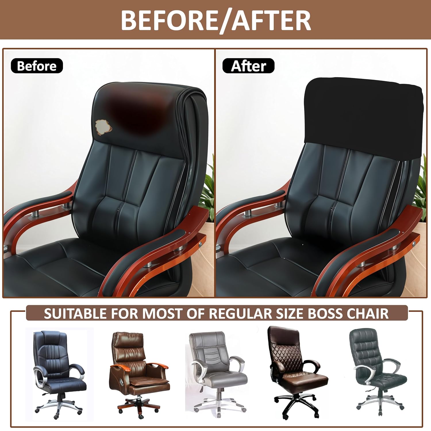 LAZI Black Polyester Boss Chair Headrest Cover Elastic Office Chair Headrest Slipcover