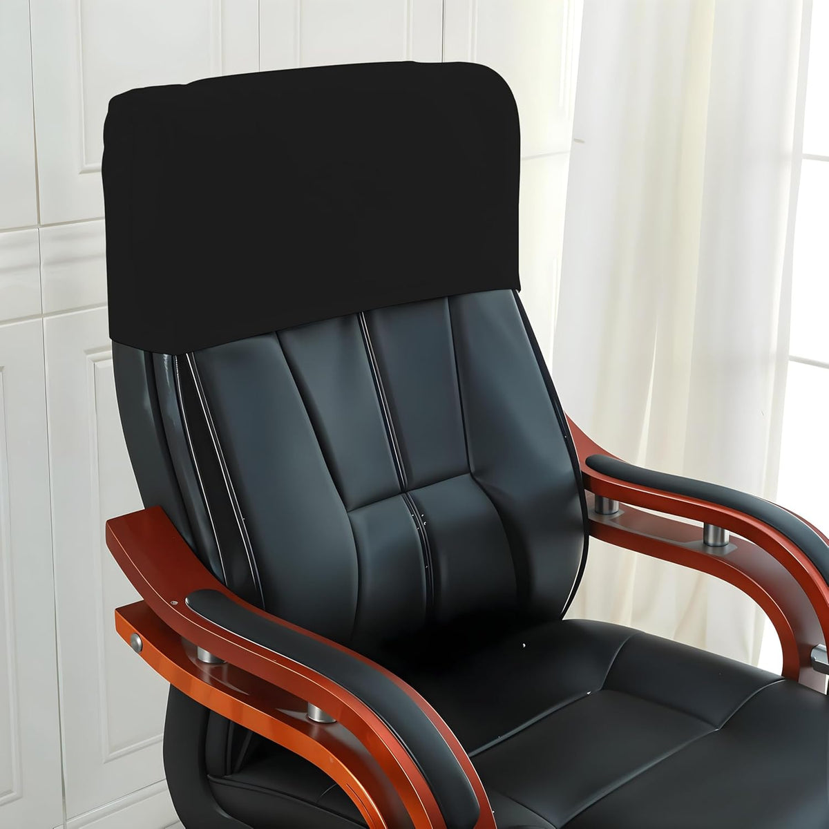 LAZI Black Polyester Boss Chair Headrest Cover Elastic Office Chair Headrest Slipcover
