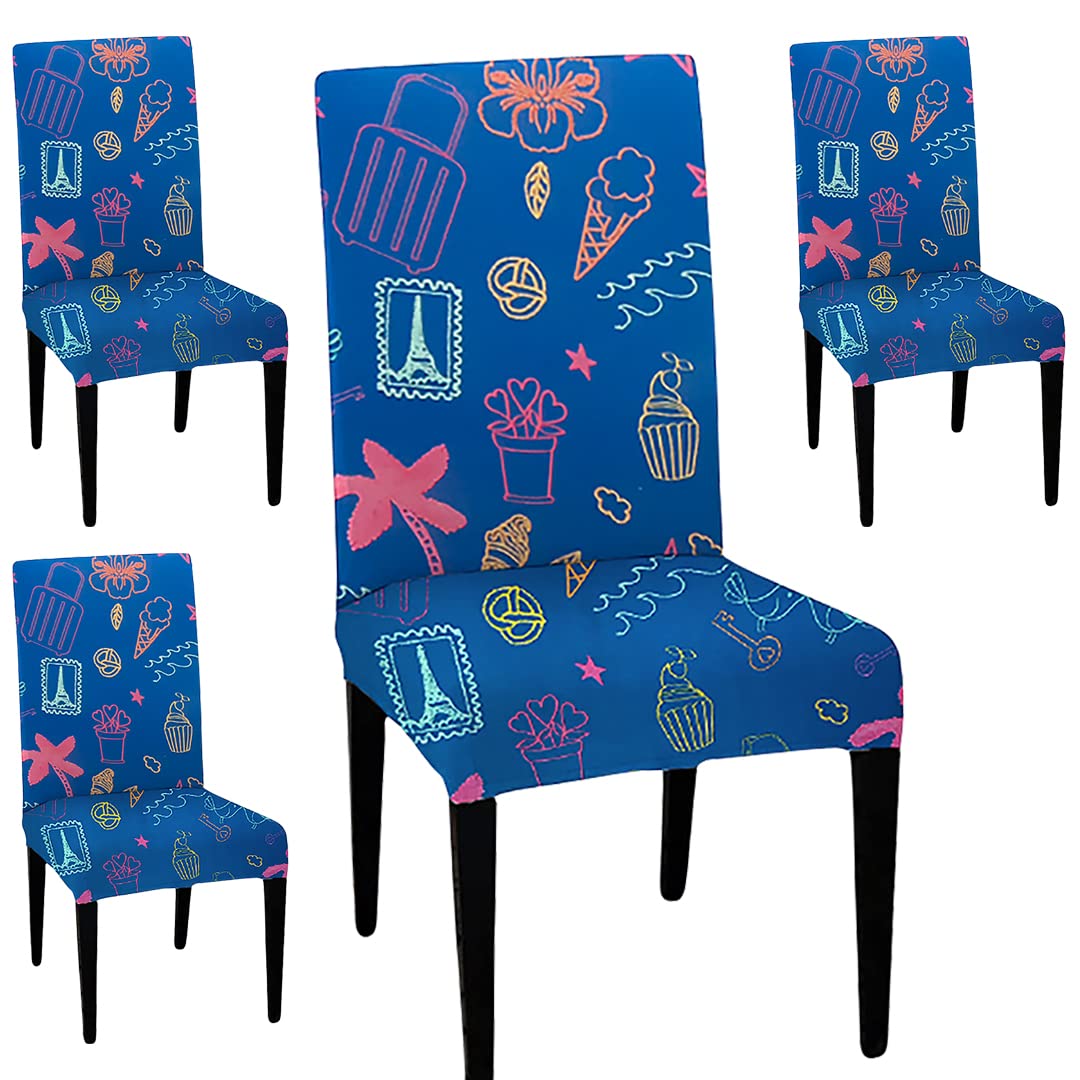 LAZI | Blue digital printed 4 seater dining chair cover on livebetterindia.com