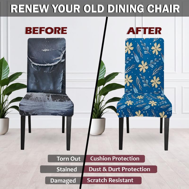LAZI Blue Floral Digital Printed Chair Cover and Stretchable Seat Slipcover and Protector
