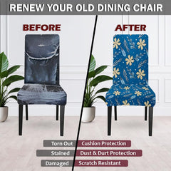 LAZI Blue Floral Digital Printed Chair Cover and Stretchable Seat Slipcover and Protector