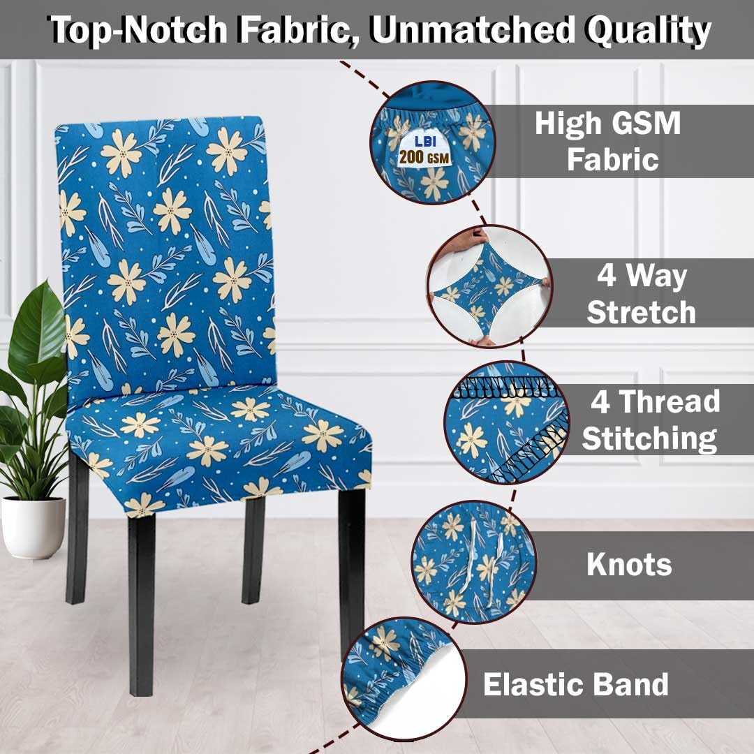 LAZI Blue Floral Digital Printed Chair Cover and Stretchable Seat Slipcover and Protector