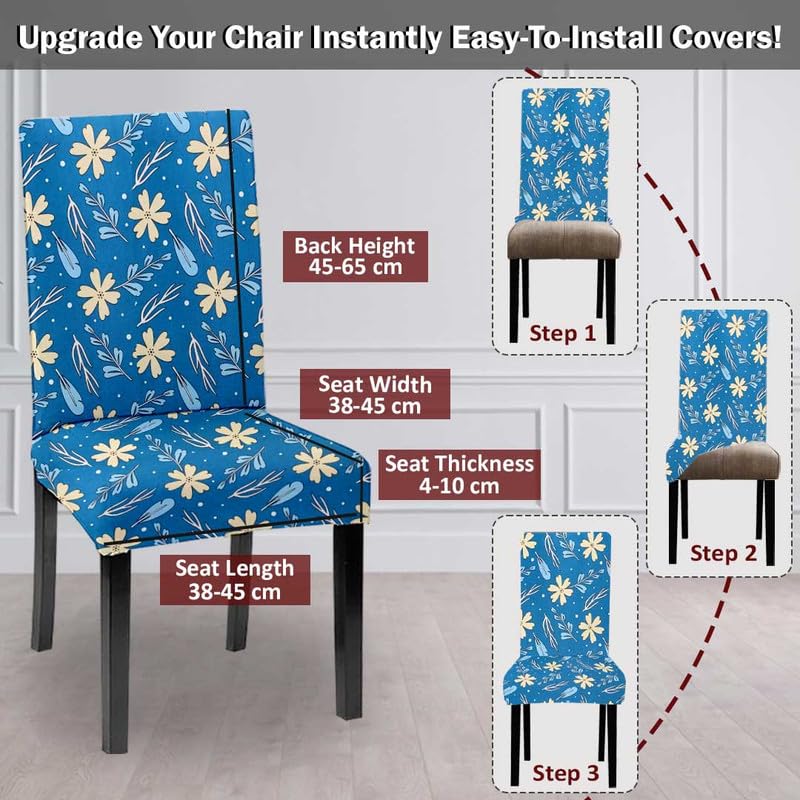 LAZI Blue Floral Digital Printed Chair Cover and Stretchable Seat Slipcover and Protector
