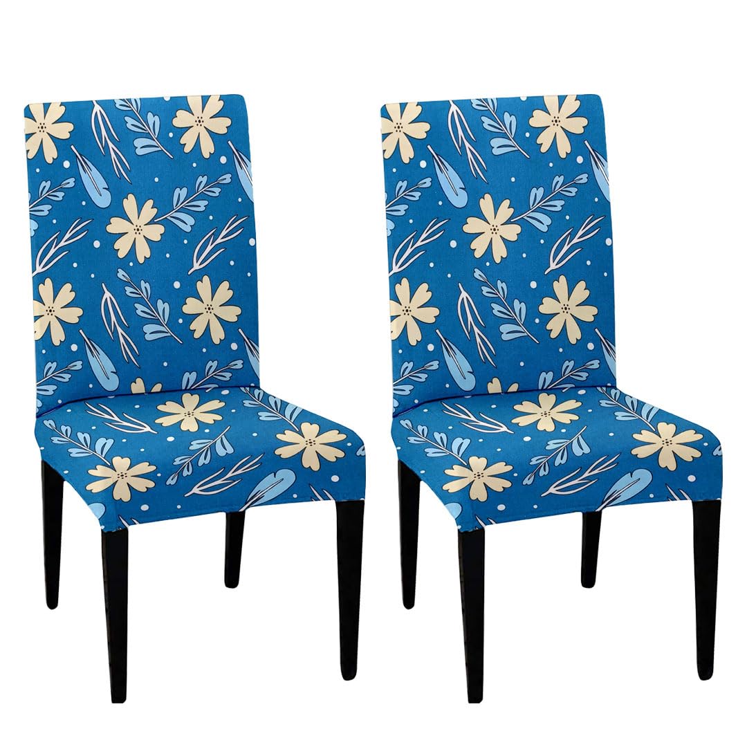 LAZI Blue Floral Digital Printed Chair Cover and Stretchable Seat Slipcover and Protector