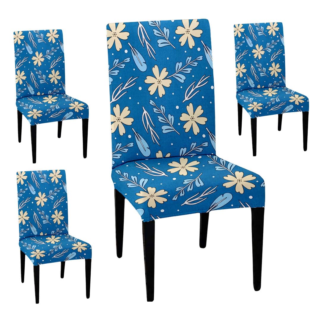 LAZI Blue Floral Digital Printed Chair Cover and Stretchable Seat Slipcover and Protector