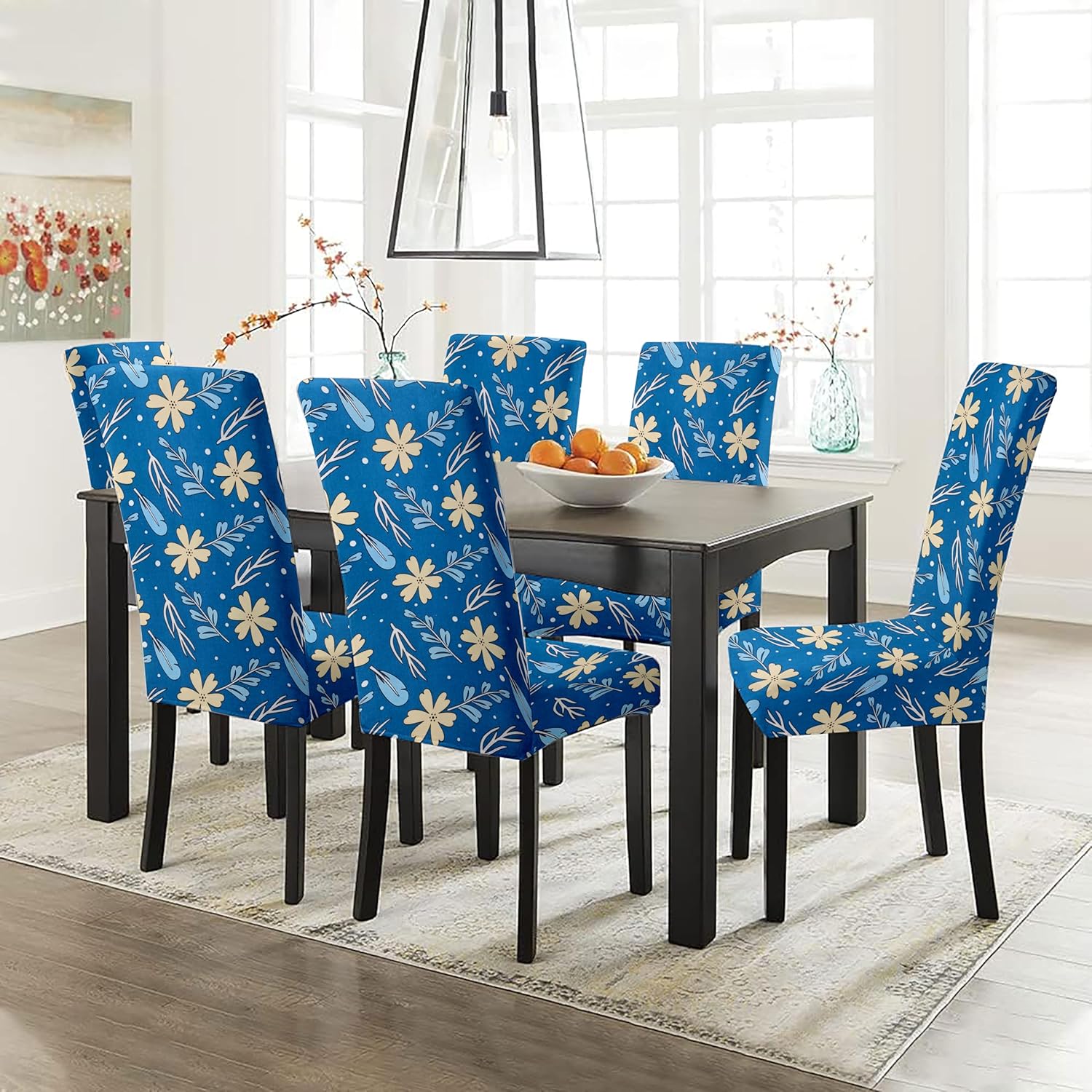 LAZI Blue Floral Digital Printed Chair Cover and Stretchable Seat Slipcover and Protector