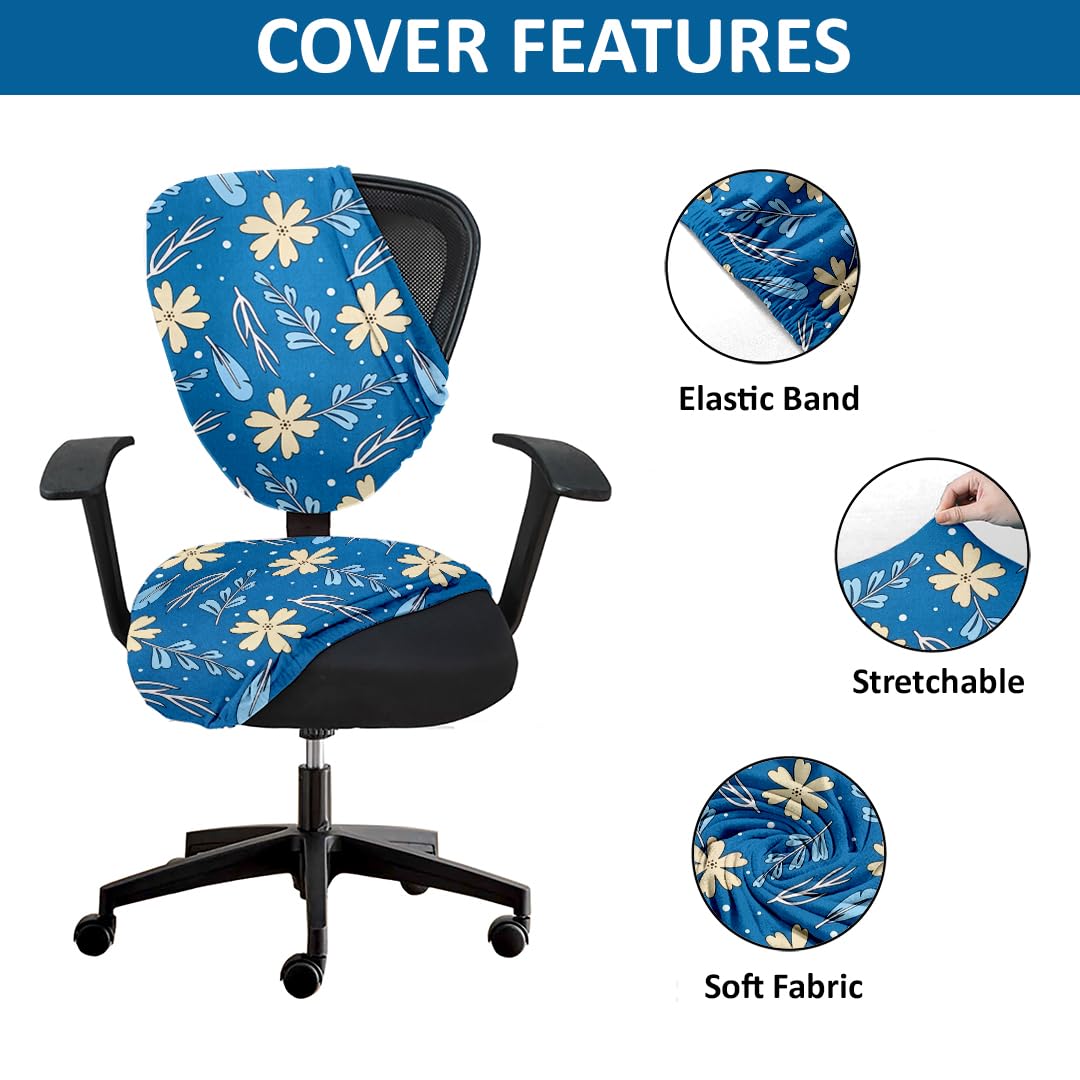 LAZI Blue Floral Print Chair Cover for Office Executive Desk Chair Cushion Cover and Slipcover
