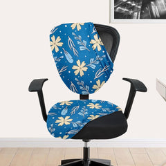LAZI Blue Floral Print Chair Cover for Office Executive Desk Chair Cushion Cover and Slipcover