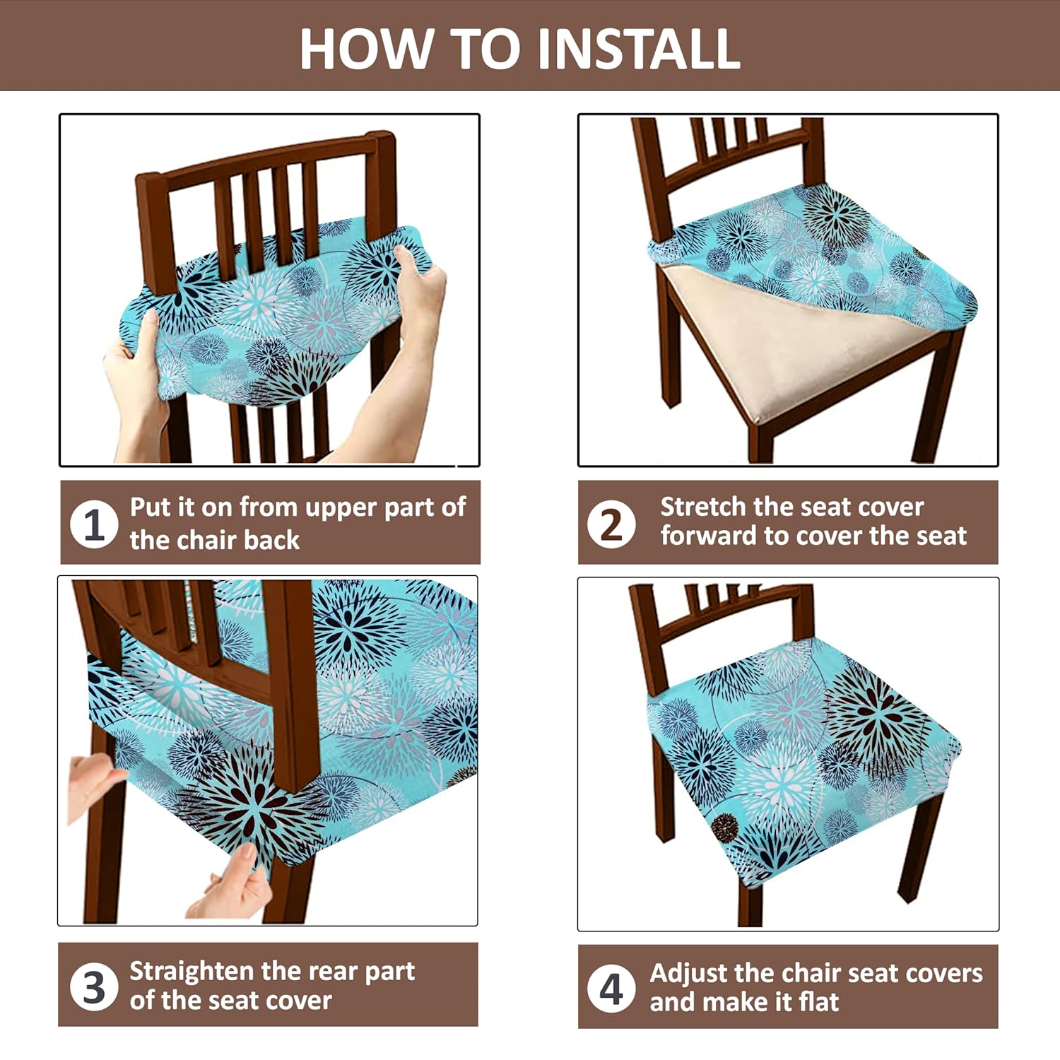LAZI Blue Floral Print Stretchable Dining Chair Cover Cushion Protector and Slipcover