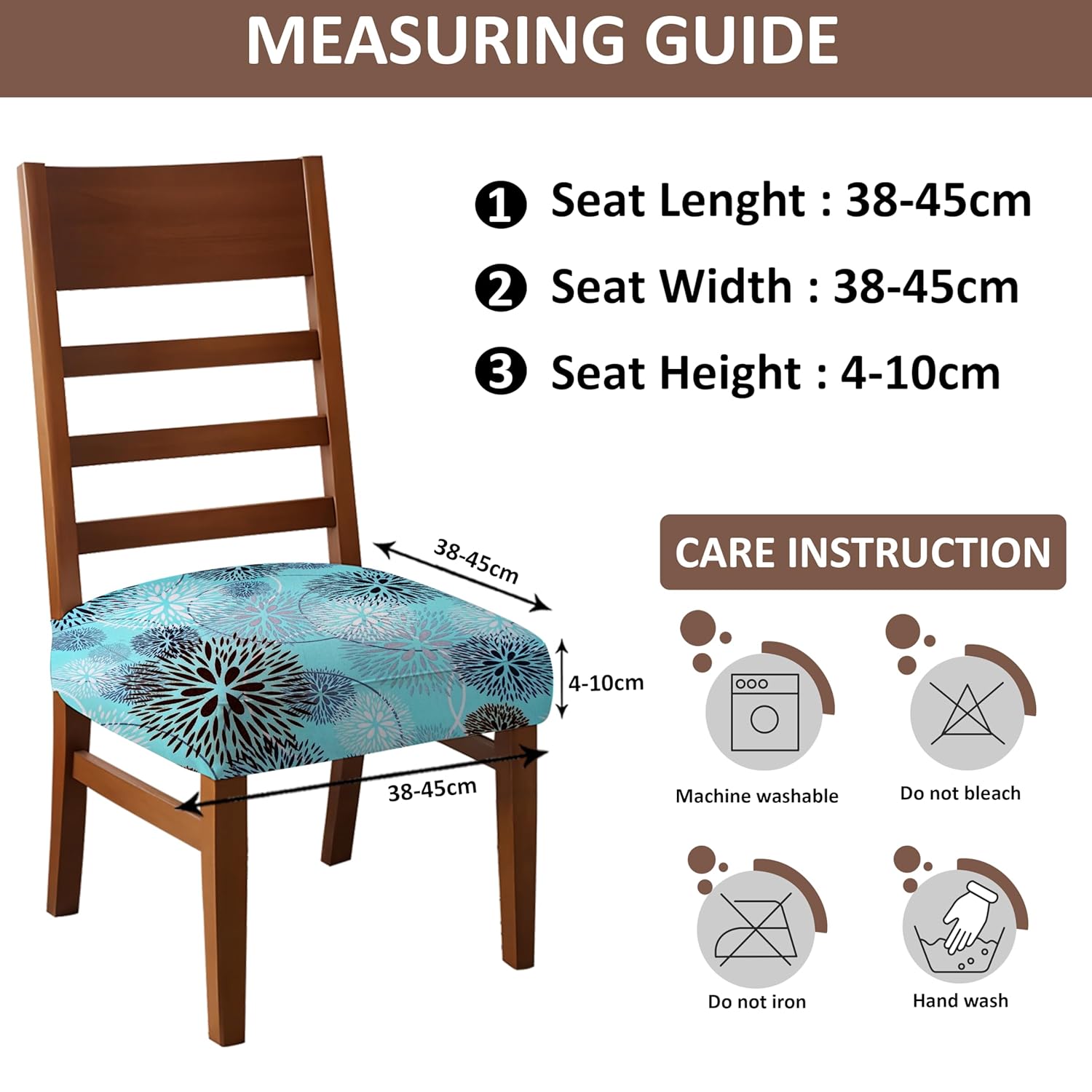 LAZI Blue Floral Print Stretchable Dining Chair Cover Cushion Protector and Slipcover