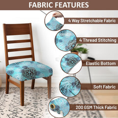 LAZI Blue Floral Print Stretchable Dining Chair Cover Cushion Protector and Slipcover