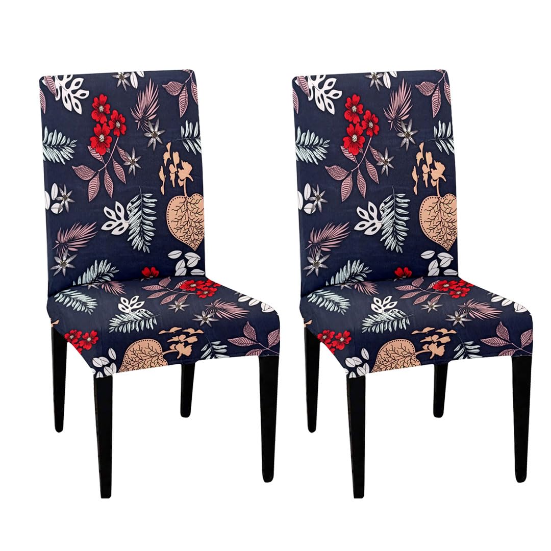 LAZI Blue Floral Printed Chair Covers Stretchable Slipcover for Seat Cushion Protection