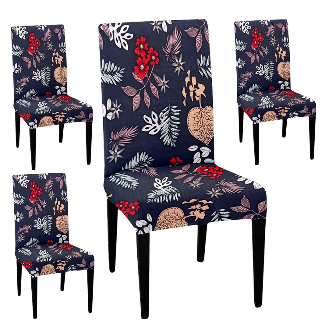 LAZI Blue Floral Printed Chair Covers Stretchable Slipcover for Seat Cushion Protection