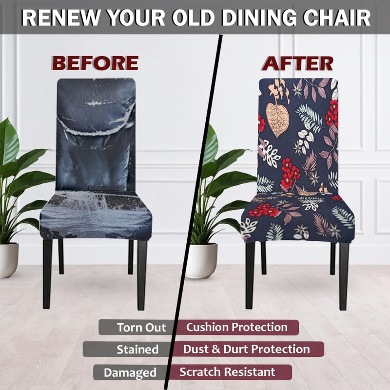 LAZI Blue Floral Printed Chair Covers Stretchable Slipcover for Seat Cushion Protection