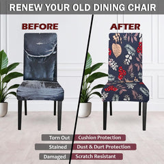 LAZI Blue Floral Printed Chair Covers Stretchable Slipcover for Seat Cushion Protection