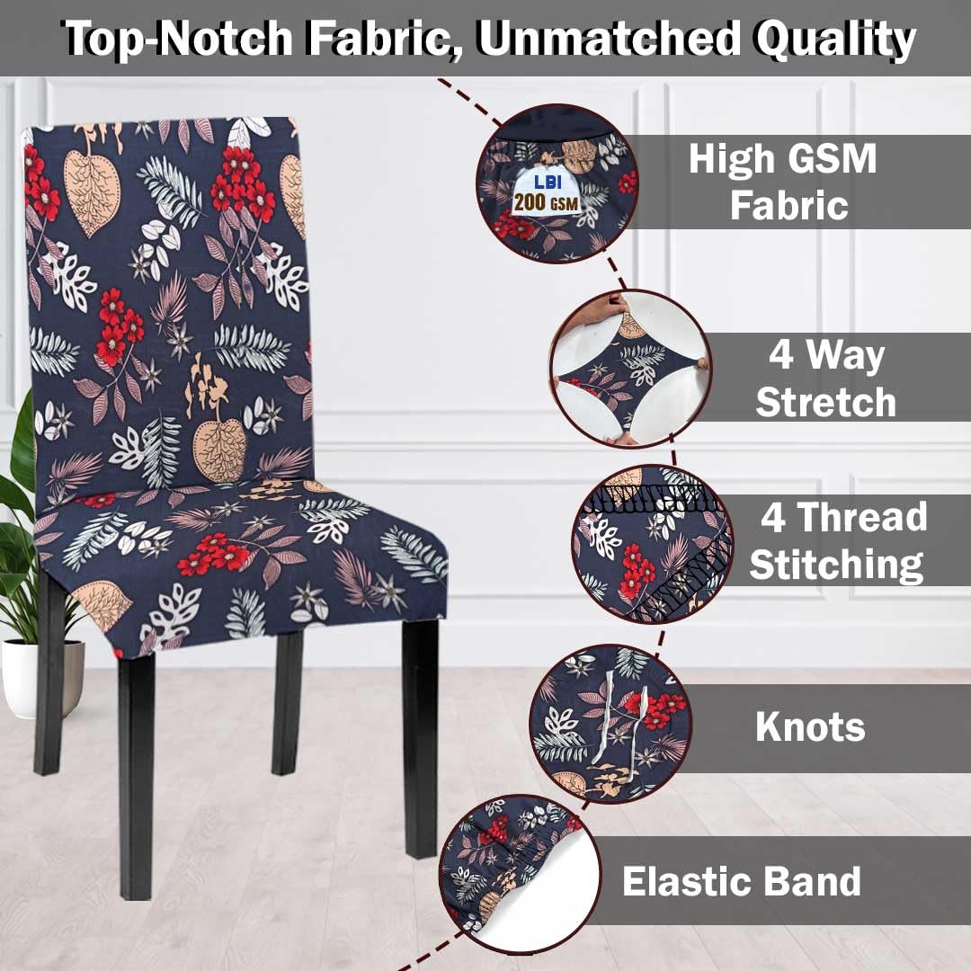 LAZI Blue Floral Printed Chair Covers Stretchable Slipcover for Seat Cushion Protection
