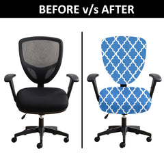 LAZI Blue Indigo Print Office Executive Chair Cover, Slipcover and Chair Cushion Protector