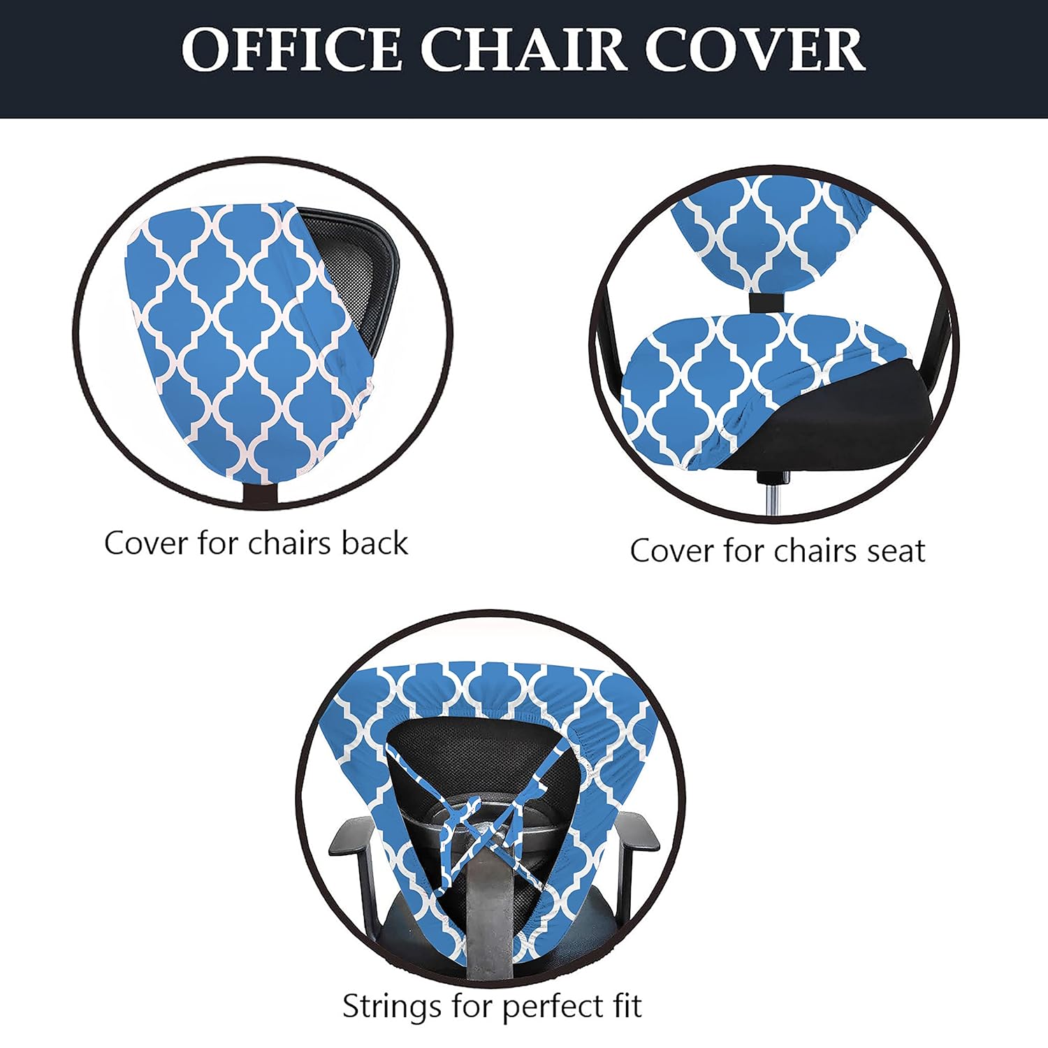 LAZI Blue Indigo Print Office Executive Chair Cover, Slipcover and Chair Cushion Protector