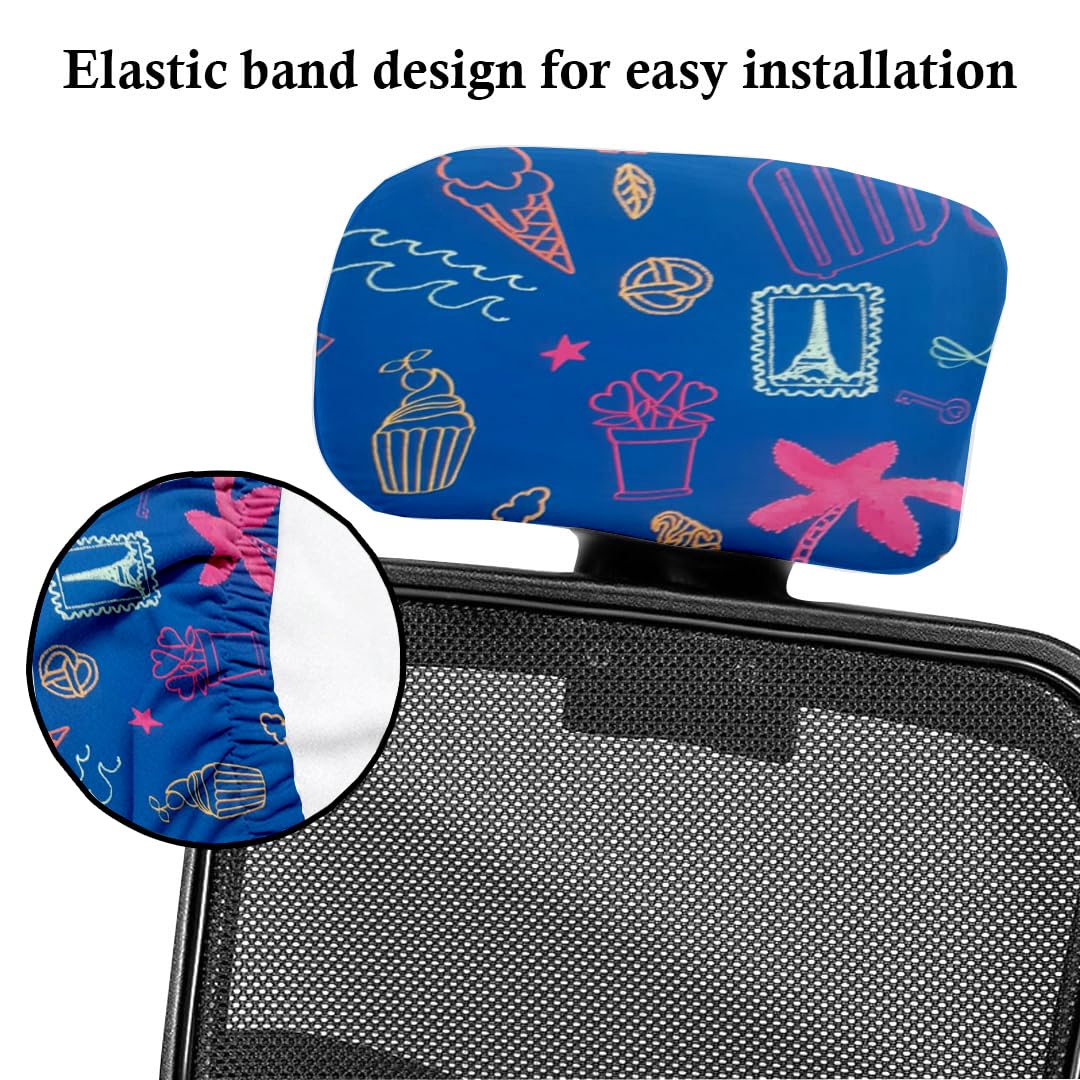 LAZI Cupcake Blue Printed Polyester Office Chair Headrest Cover and Protector