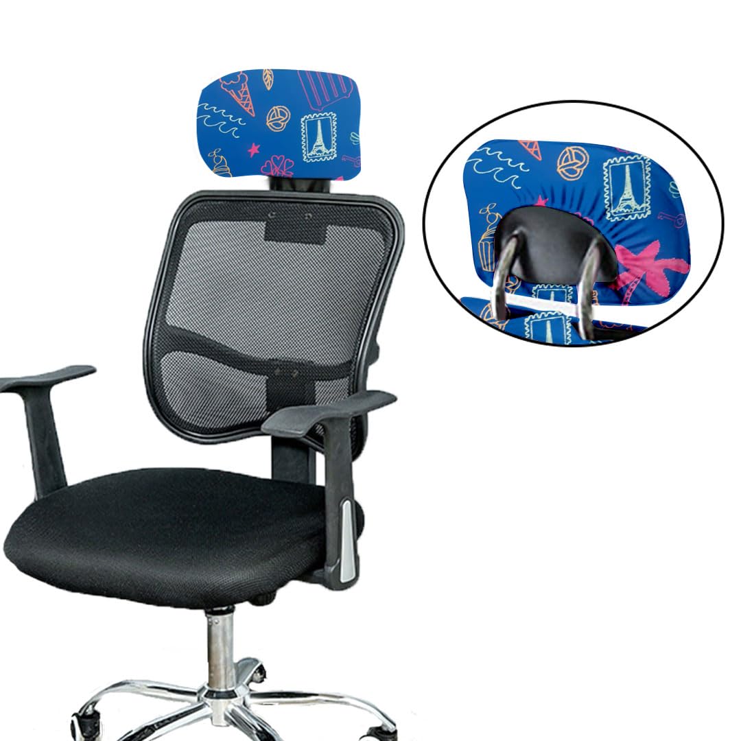 LAZI Cupcake Blue Printed Polyester Office Chair Headrest Cover and Protector