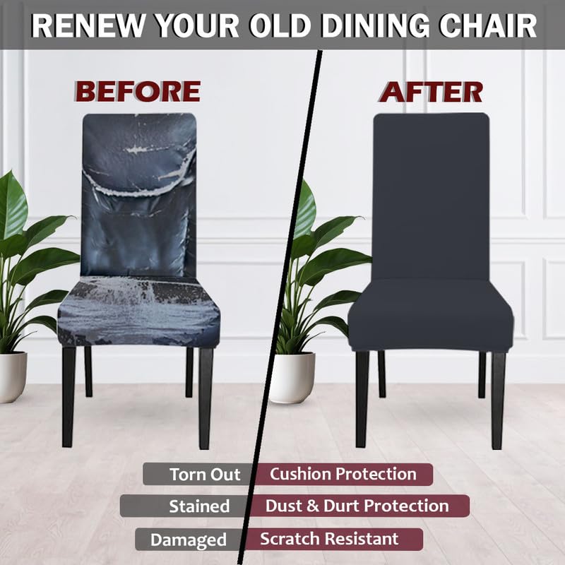 LAZI Dark Grey Color Polyester Blend Dining Chair Seat Cover and Protector