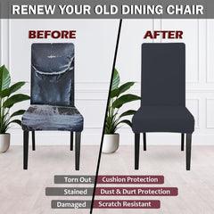 LAZI Dark Grey Color Polyester Blend Dining Chair Seat Cover and Protector