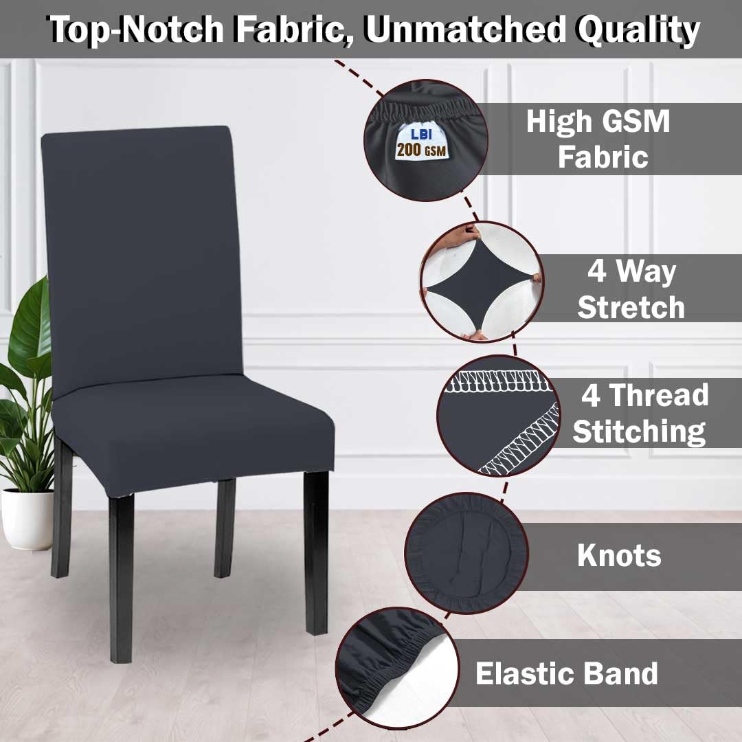 LAZI Dark Grey Color Polyester Blend Dining Chair Seat Cover and Protector