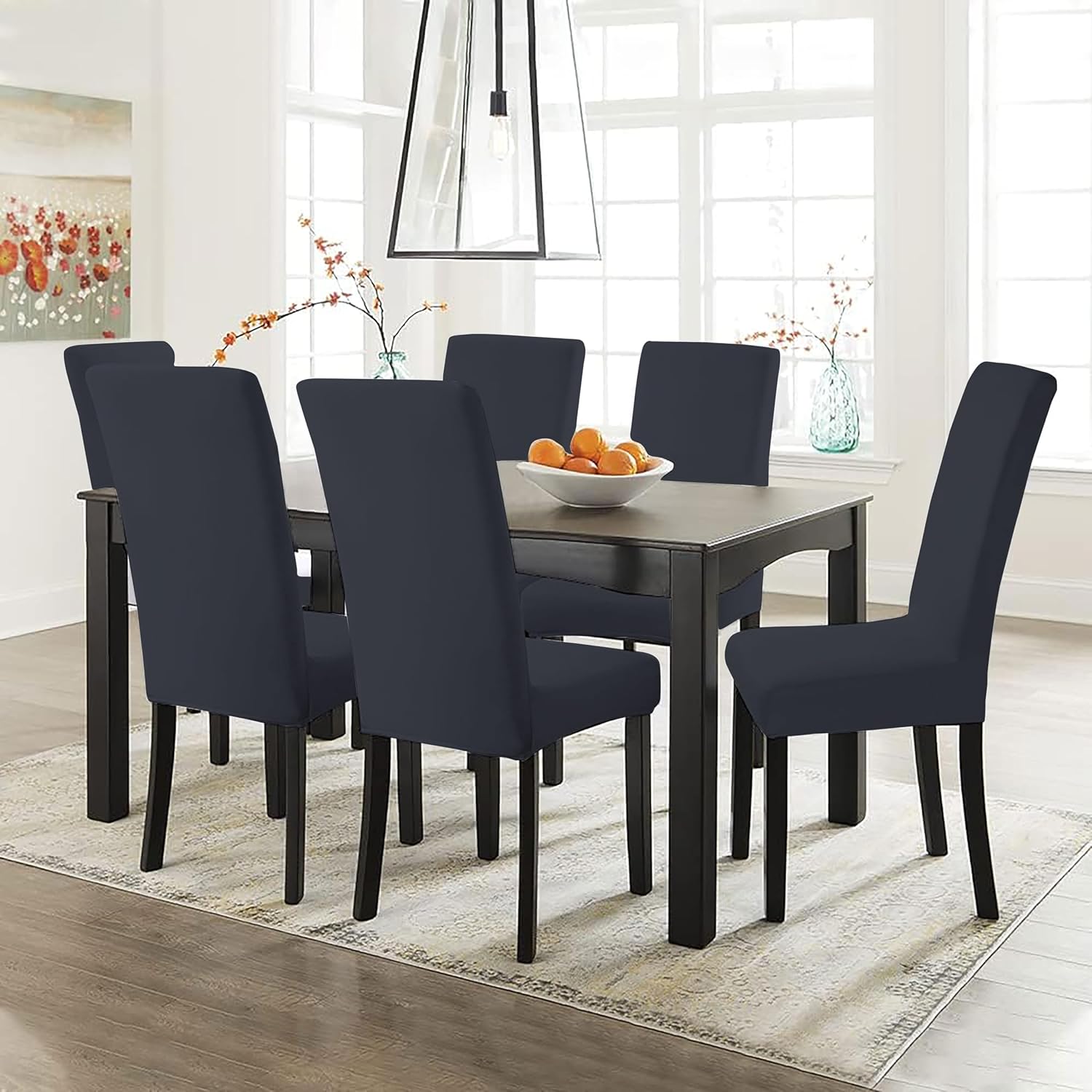 LAZI Dark Grey Color Polyester Blend Dining Chair Seat Cover and Protector