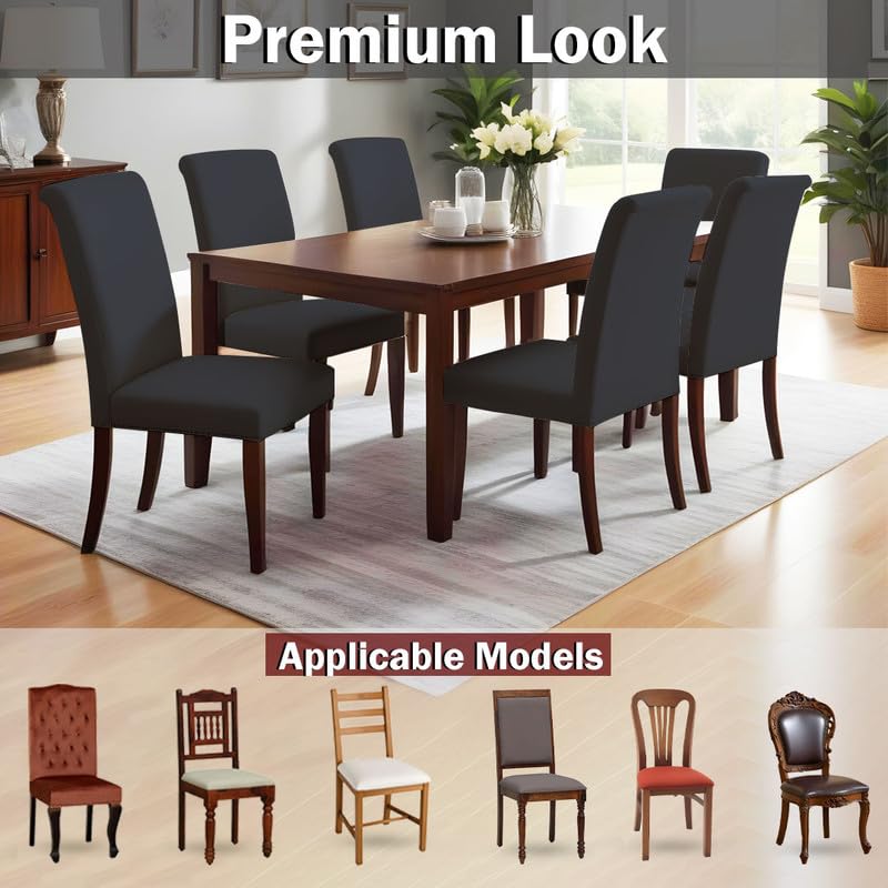 LAZI Dark Grey Color Polyester Blend Dining Chair Seat Cover and Protector