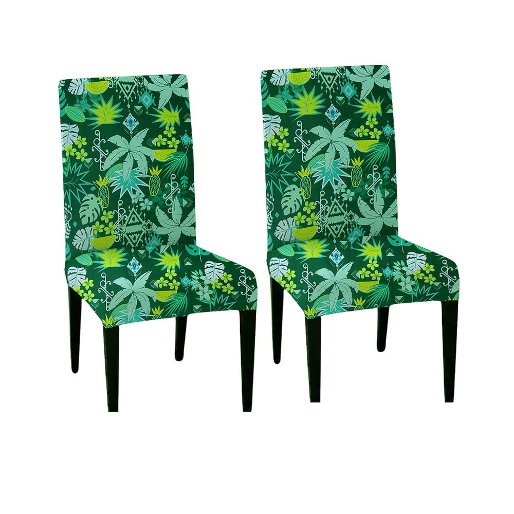 LAZI Green Printed Stretchable Polyester Blend Dining Chair Cover and Slipcover
