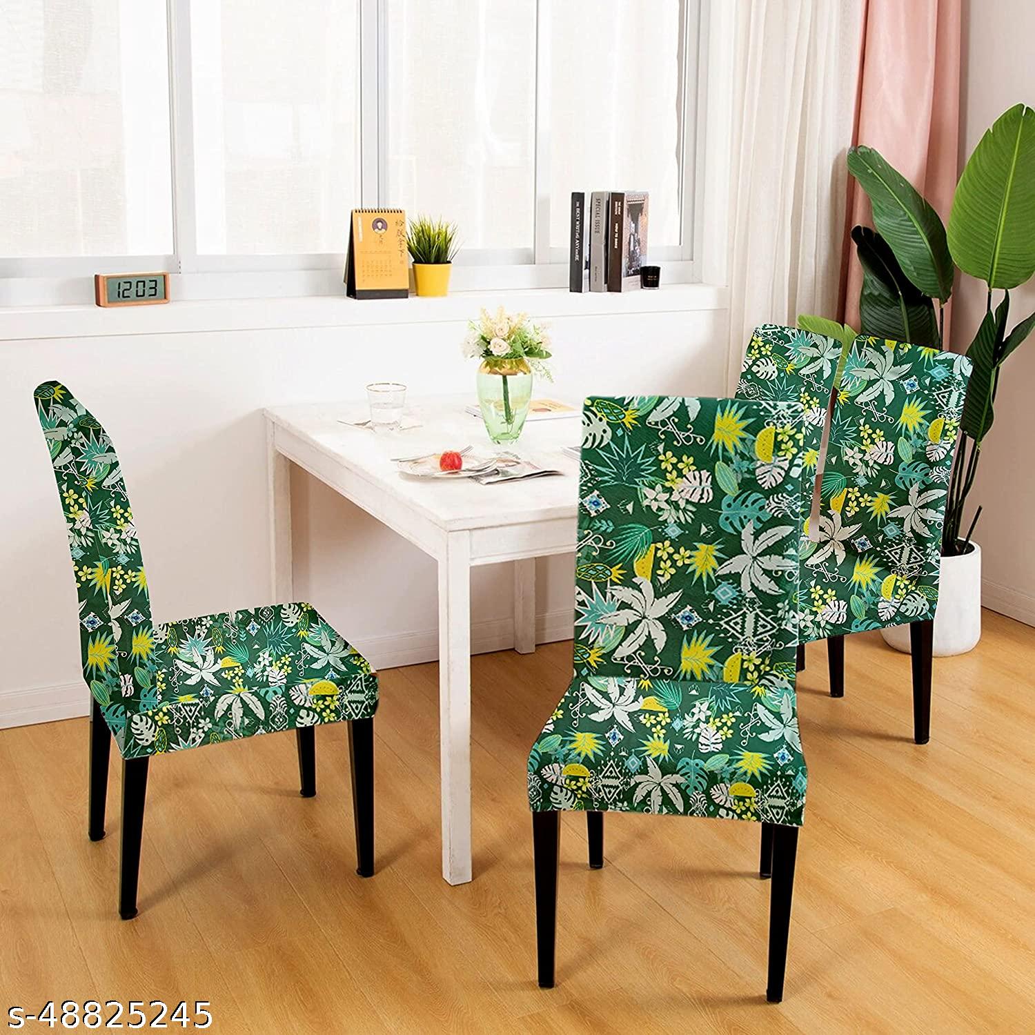 LAZI Green Printed Stretchable Polyester Blend Dining Chair Cover and Slipcover