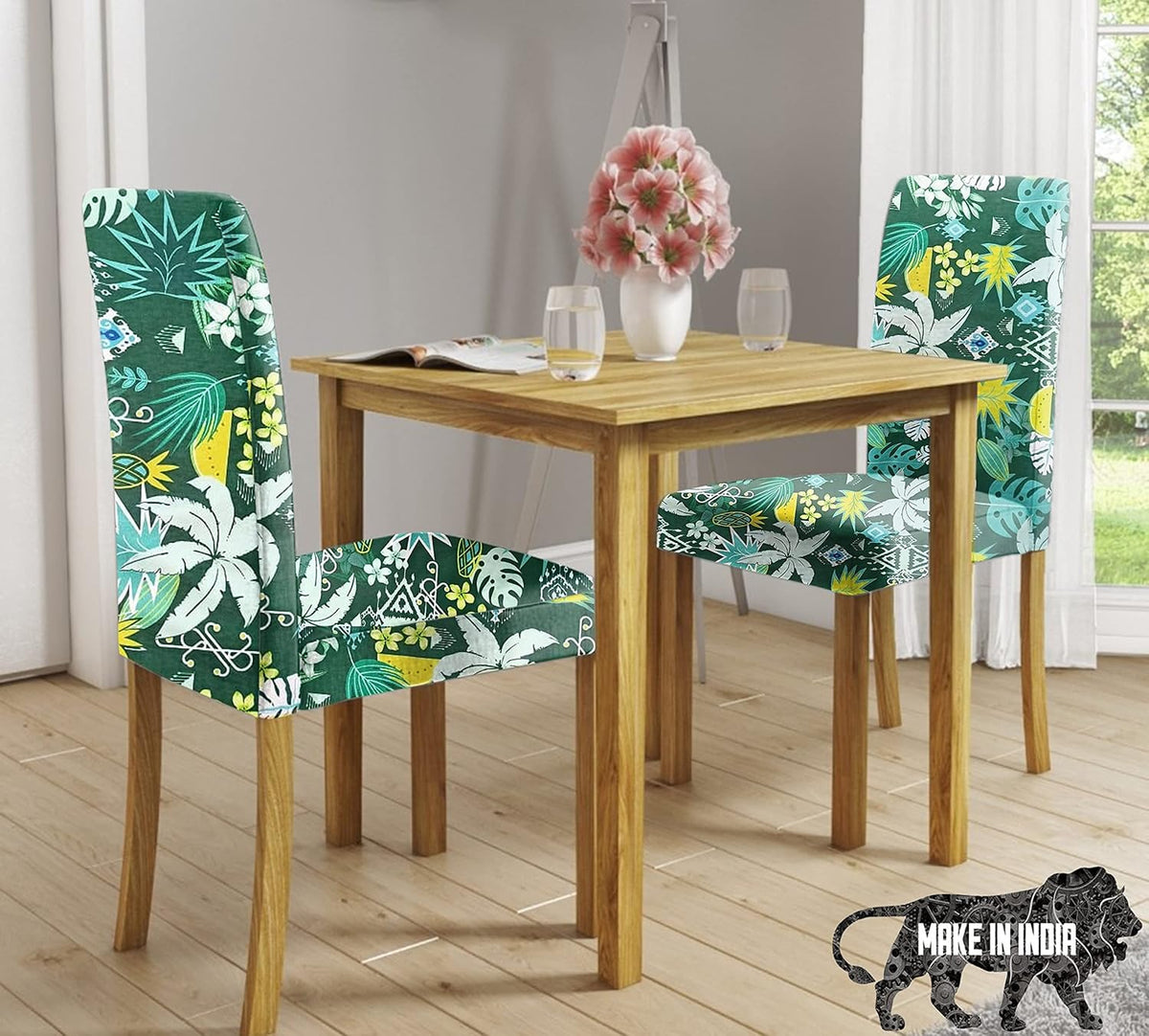 LAZI Green Printed Stretchable Polyester Blend Dining Chair Cover and Slipcover