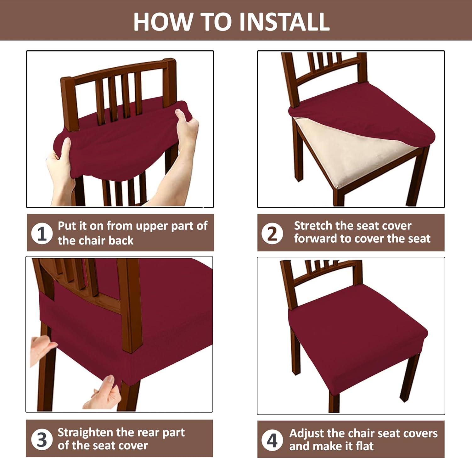 LAZI Maroon Polyester Dining Chair Seat Cover Stretchable Cushion Protector
