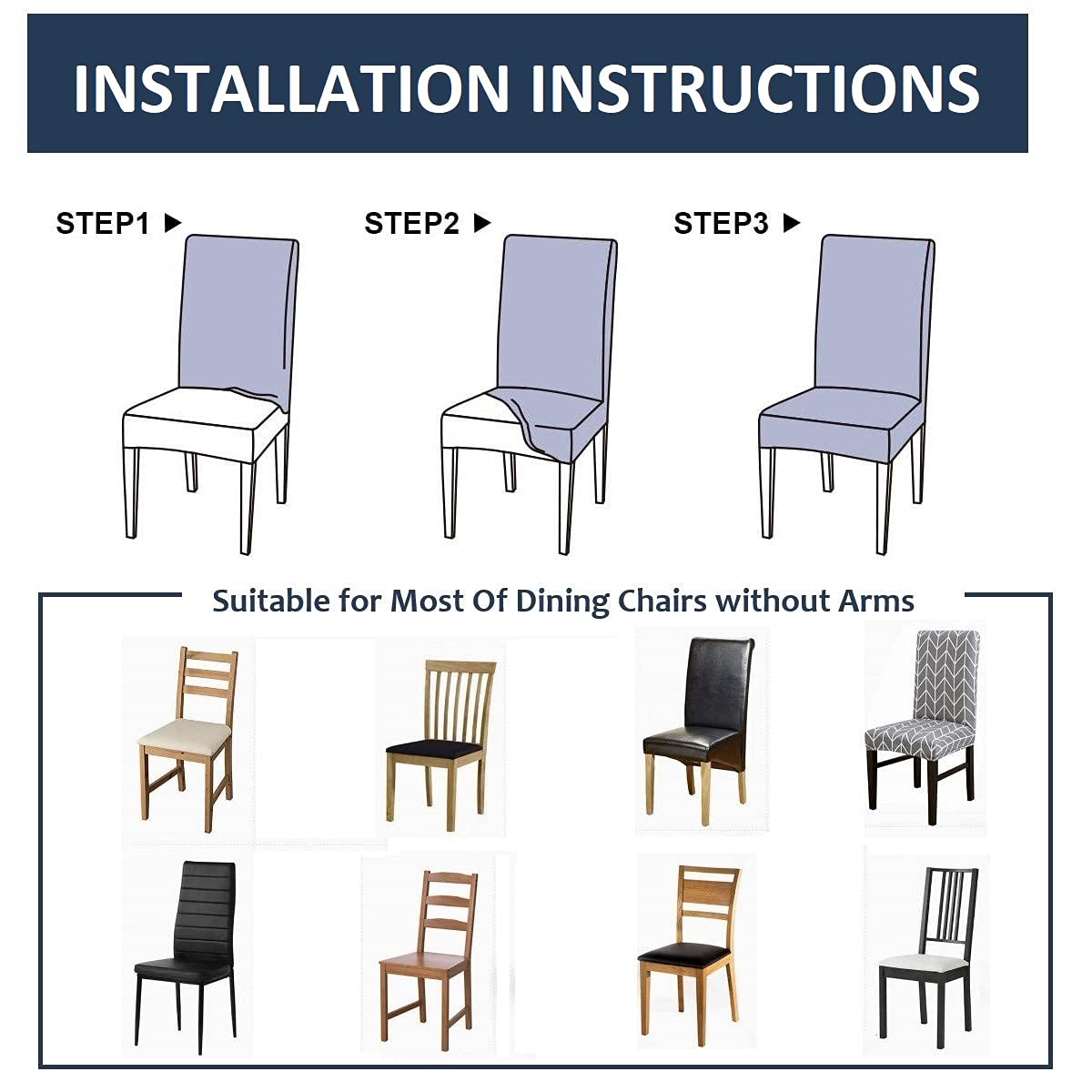 LAZI Navy Blue Dining Chair Seat Cover Slipcover for Dining Table chair Cover