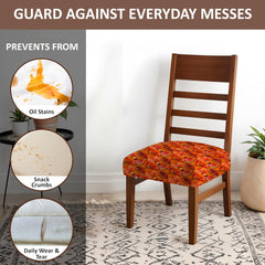 LAZI Orange Digital Print Dining Chair Seat Cover, Stretchable Cushion Protector