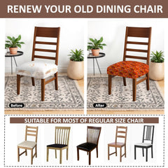 LAZI Orange Digital Print Dining Chair Seat Cover, Stretchable Cushion Protector