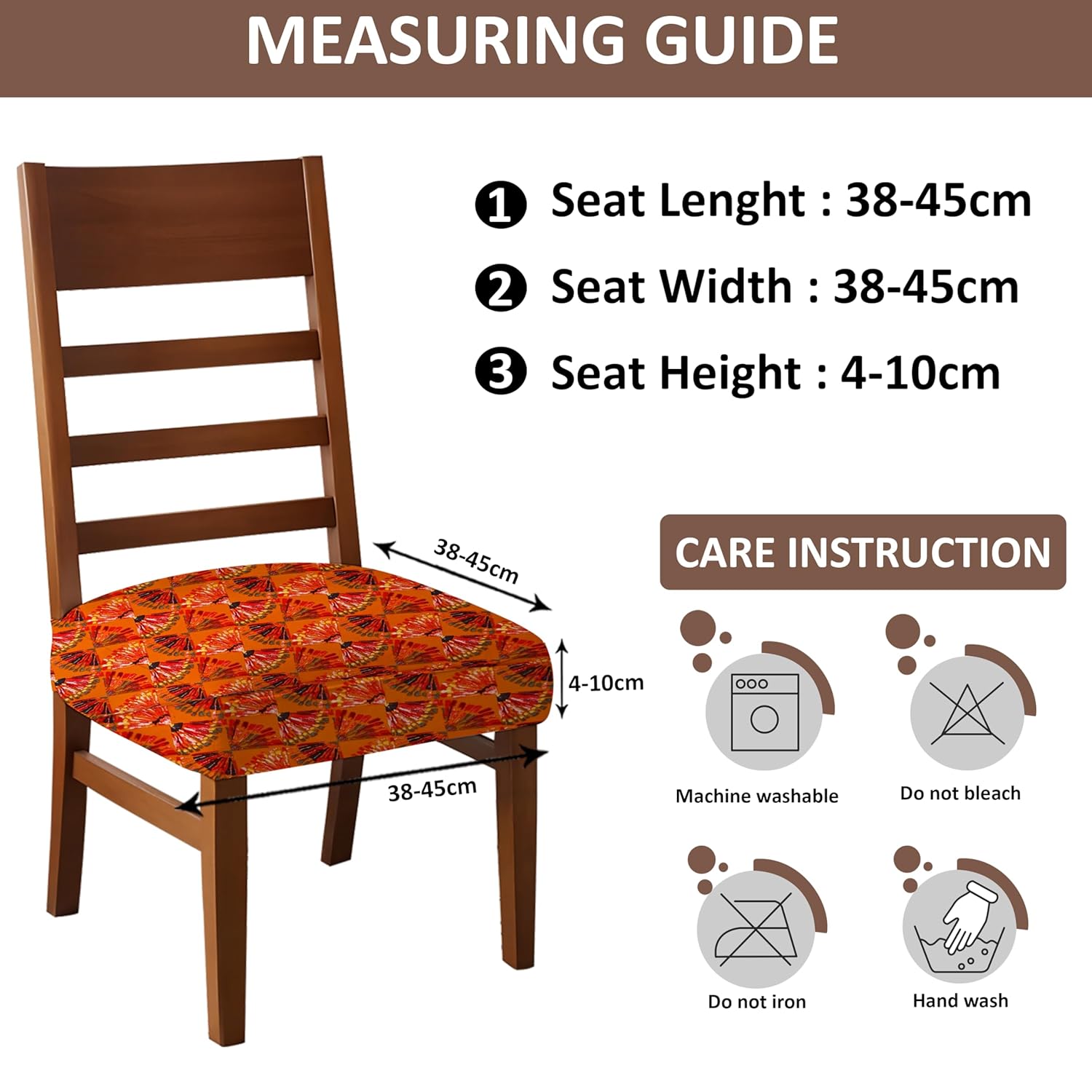 LAZI Orange Digital Print Dining Chair Seat Cover, Stretchable Cushion Protector