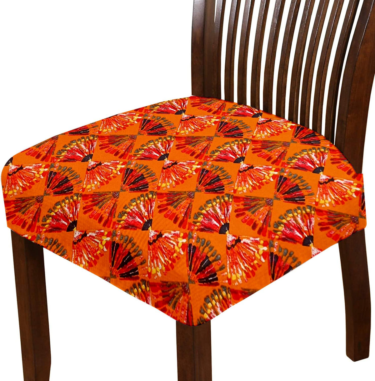 LAZI Orange Digital Print Dining Chair Seat Cover, Stretchable Cushion Protector
