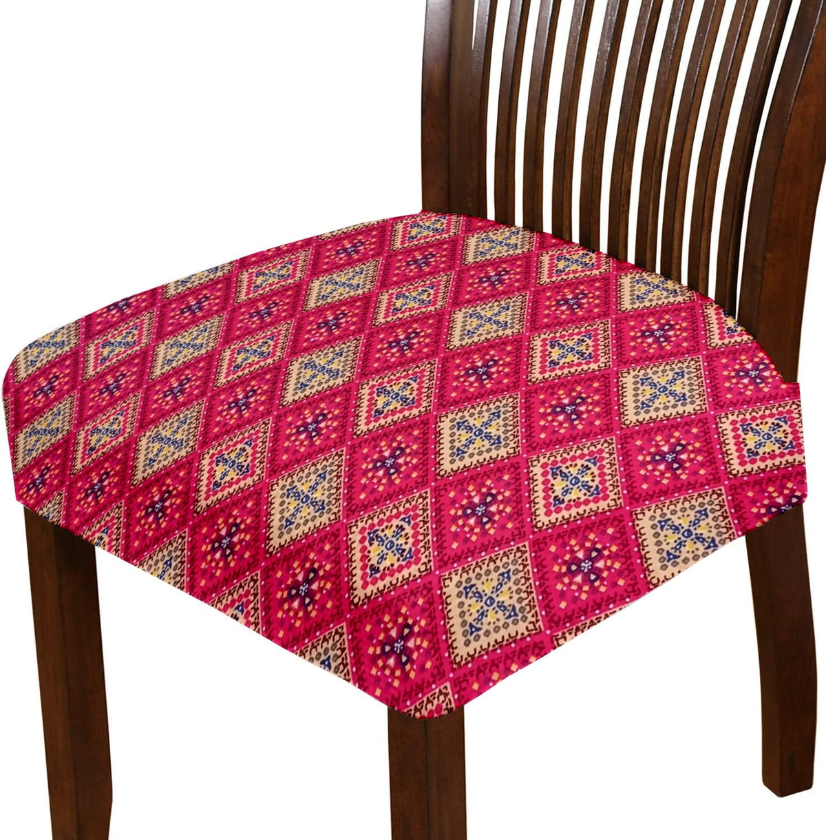 LAZI Pink Printed Dining Chair Seat Cover Stretchable Seat Protector and Dining Base Cover