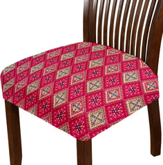 LAZI Pink Printed Dining Chair Seat Cover Stretchable Seat Protector and Dining Base Cover