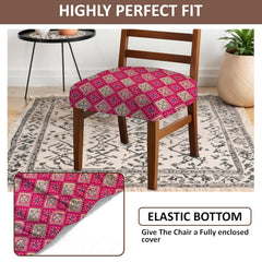 LAZI Pink Printed Dining Chair Seat Cover Stretchable Seat Protector and Dining Base Cover