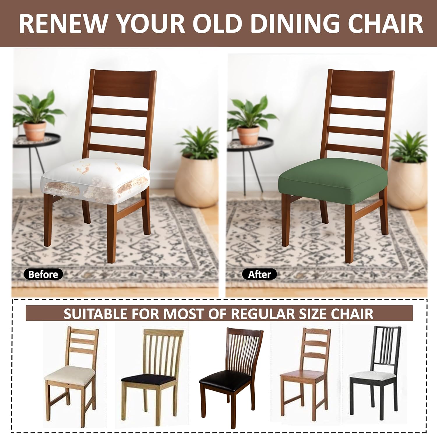 LAZI Pista Green Dining Chair Base Cover Stretchable Cushion Protector and Slipcover