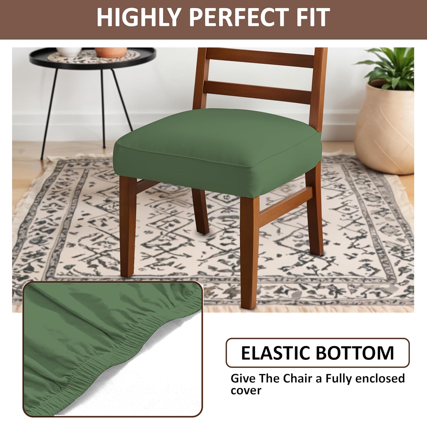 LAZI Pista Green Dining Chair Base Cover Stretchable Cushion Protector and Slipcover