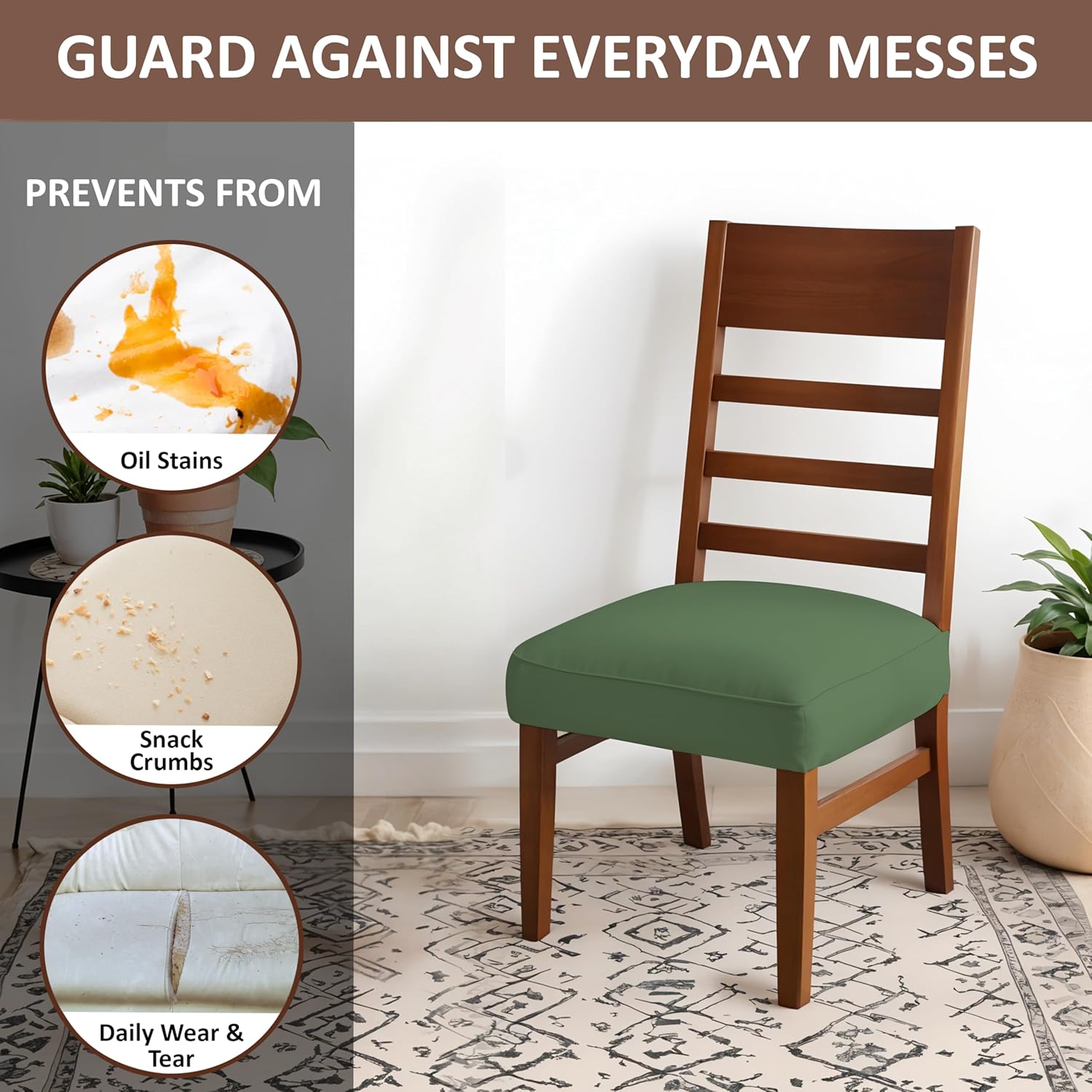 LAZI Pista Green Dining Chair Base Cover Stretchable Cushion Protector and Slipcover
