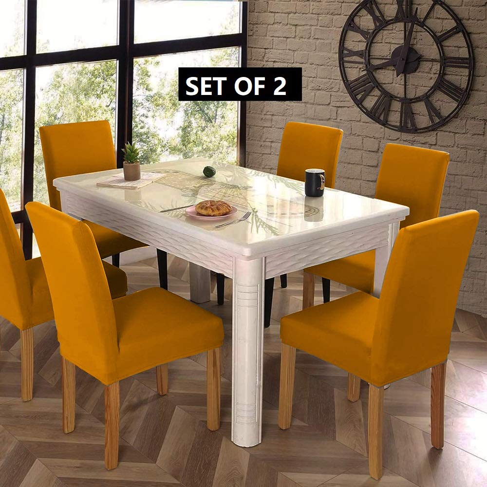 LAZI Polyester Blend Mustard Yellow Dining Seat Cover and Cushion Protector for Dining