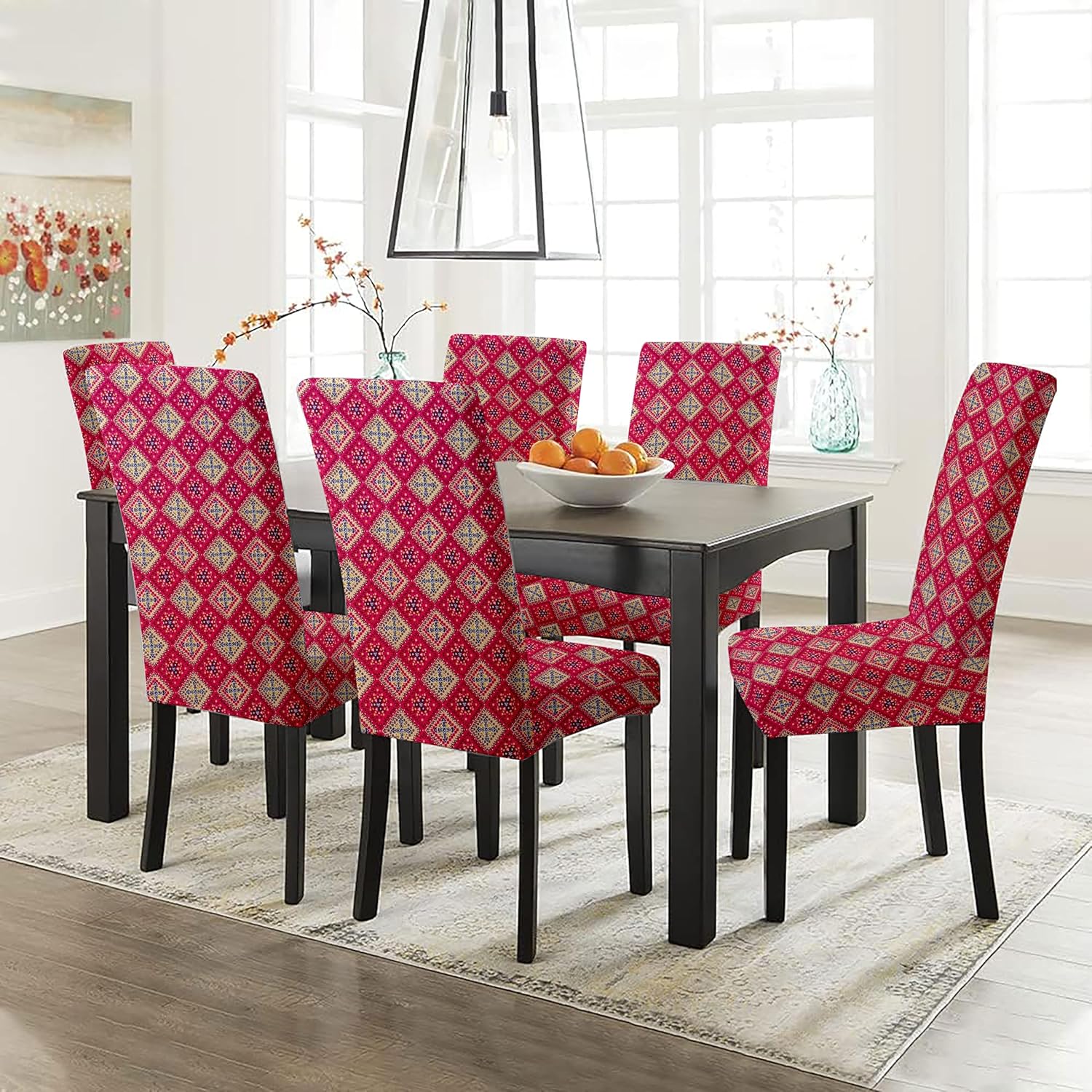 LAZI Red Graphic Printed Chair Cover Stretchable Slipcover and Seat Protector