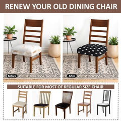 LAZI White and Black Polka Dotted Dining Chair Base Cover, Elastic and Cushion Protector